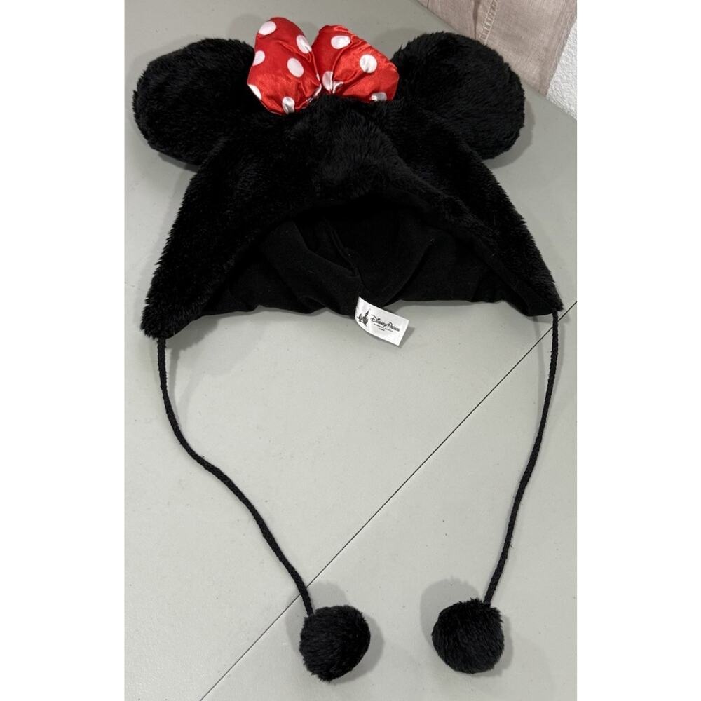 Authentic Disney Parks Minnie Mouse Bow Hat With Ears Beanie Muffs Pom Pom‎